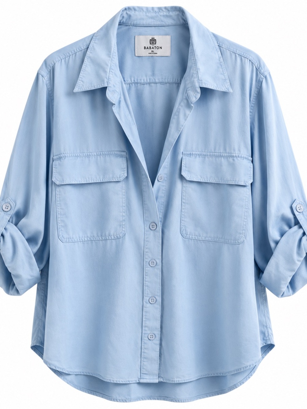 Aritzia Babaton Utility Shirt Blue Tencel Button Up XL